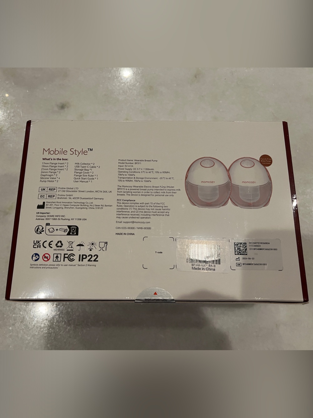 Momcozy M6 Hands-Free Breast Pumps - Pink & White - Picture 3 of 3